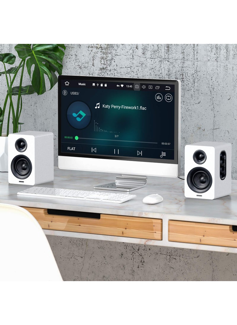 SW208 3" Active Bluetooth 5.0 Bookshelf Speakers – 60W Carbon Fiber Speaker Unit - Built-in 24bit DAC Dynamic 3D Surround Sound 2.0 Computer PC Monitor Gaming (Pair, White)