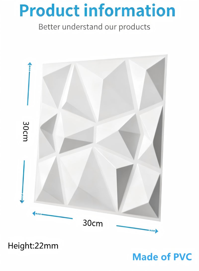 AiheArron Decorative 3D Wall Panels in Diamond Design,PVC 3D Wall Decor Panels,PVC 3D Wall Panel Diamond,3D Textured Wall Panels,for Interior Wall Decor (10 Pack,White,30 * 30cm) - Image 2