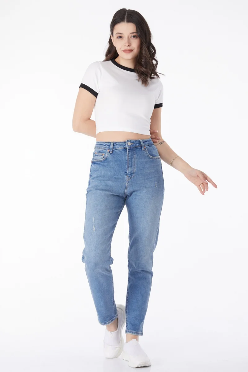 Tofisa Plain Mid Women Blue Nail Detailed Jeans - 50007