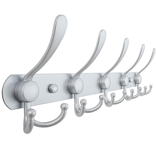 Dseap Coat Rack Wall Mounted 5 Tri Hooks Heavy Duty Stainless Steel Metal Coat Hook Rail for Coat Hat Towel Purse Robes Mudroom Bathroom Entryway Silver - Image 1