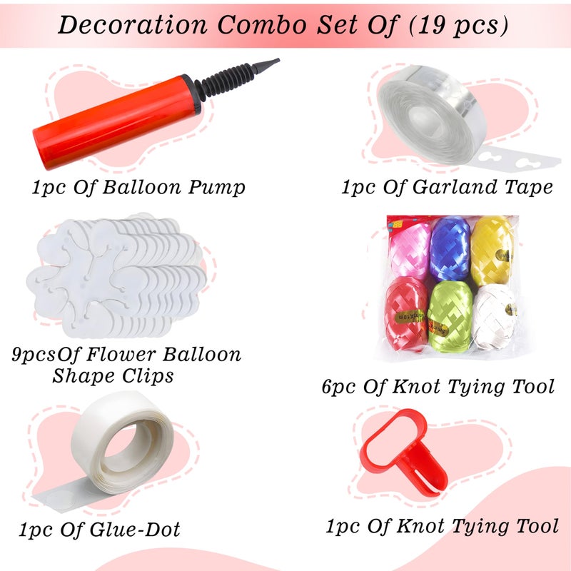 Wobbox 6Pcs/Lot 5Mm X 10M Curling Ribbon Roll, 100 Glue Dots For Balloons,1 Roll Balloon Arch Strip,1 Pc Balloon Pump,1 Pc Balloon Knot Tying Tool, 9 Pc Balloon Holder Flower Clips(14Pcs Set)(FP5827) - Image 2