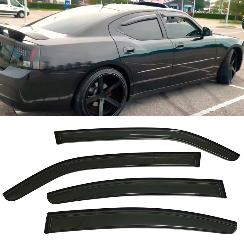 Smoke Tinted Window Visors Vent Sun Shade Rain Wind Guards Compatible with Dodge Charger 20062010