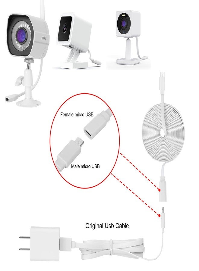 Uogw 2Pack 10ft/3m Micro USB Extension Cable Compatible with Wyze Cam V4,Wyze Cam OG,WYZE Cam Pan,Wyze Cam V3,Zmodo,Kasa Camera EC60,KC100,KC400,Male to Female Extender Cord,Flat Charging Cable - Image 3