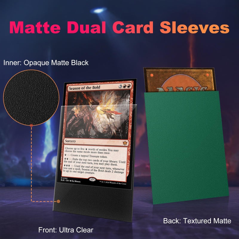 Proijeut 200 Pack Card Sleeves  Matte Dual Trading Card Sleeves With Opaque Back & Smooth Shuffle  Tear Resistant Card Protectors For Mtg  Tcg And Game Cards (Metallic Green) - Image 2