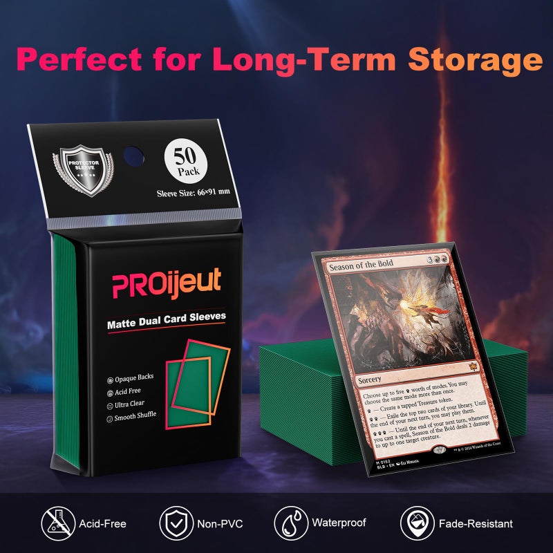 Proijeut 200 Pack Card Sleeves  Matte Dual Trading Card Sleeves With Opaque Back & Smooth Shuffle  Tear Resistant Card Protectors For Mtg  Tcg And Game Cards (Metallic Green) - Image 4
