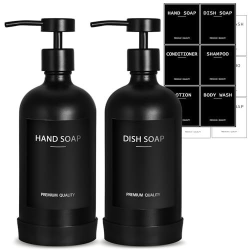 RYTOXILO Black Glass Soap Dispenser with Stainless Steel Pump 169 Fl oz Soap Dispenser Set for Kitchen Matte Black Hand Dish Soap Dispensers for Kitchen and Bathroom Lotion Dispenser Bathroom Decor - Image 1