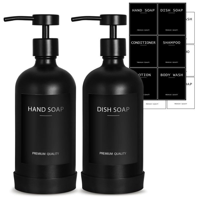 RYTOXILO Black Glass Soap Dispenser with Stainless Steel Pump 169 Fl oz Soap Dispenser Set for Kitchen Matte Black Hand Dish Soap Dispensers for Kitchen and Bathroom Lotion Dispenser Bathroom Decor - Image 2