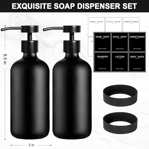 RYTOXILO Black Glass Soap Dispenser with Stainless Steel Pump 169 Fl oz Soap Dispenser Set for Kitchen Matte Black Hand Dish Soap Dispensers for Kitchen and Bathroom Lotion Dispenser Bathroom Decor - Image 3