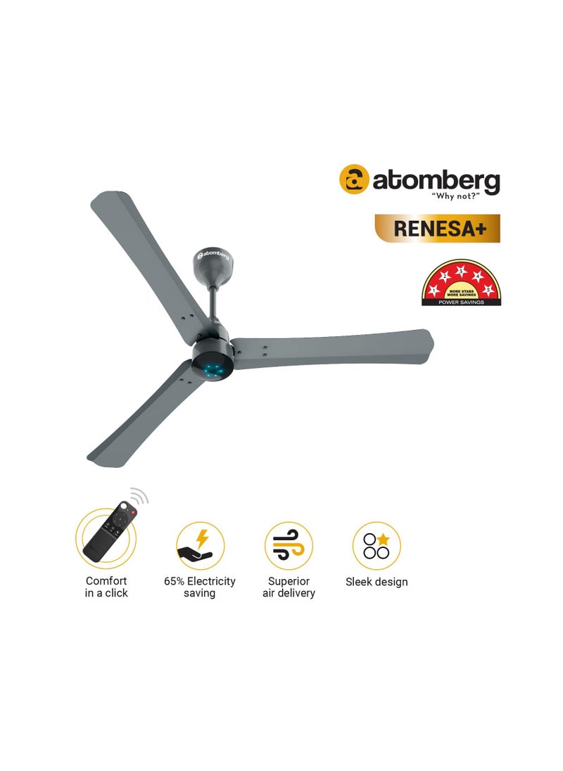 atomberg Renesa+ 1200mm BLDC Ceiling Fan with Remote Control | BEE 5 star Rated Energy Efficient Ceiling Fan | High Air Delivery with LED Indicators | 2+1 Year Warranty by Atomberg (Sand Grey) - pzsku/Z09E163618B22C2AB5D91Z/45/_/1728916470/21f15236-2723-4cb5-b499-f439d1923339