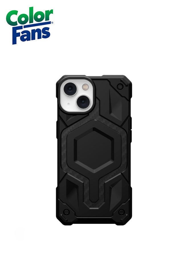 Color Fans - Apple iPhone 14/13 Case Carbon Fiber Monarch Pro Build-in Magnet Compatible with MagSafe Charging Rugged Shockproof Dropproof Premium Protective Cover - Black - Image 1