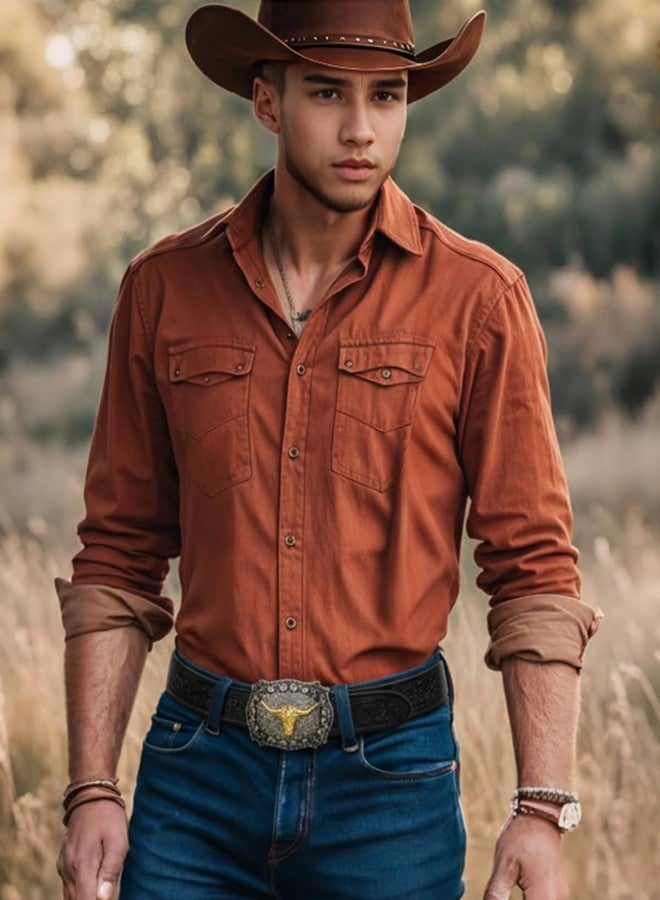 Dubulle Western Belt Cowboy Leather Belts for Men Women Longhorn Bull Buckle Floral Engraved Strap Jeans Casual Outfits, Black/Silver Buckle, 35" to 41" Waist Adjustable - Image 2