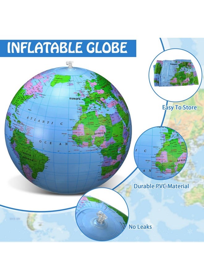 Pangda 2 Pack Inflatable Globe Blow Up World Globe Beach Ball Globe For Party Bags, Pvc Material (Blue,16 Inch)  - Image 2