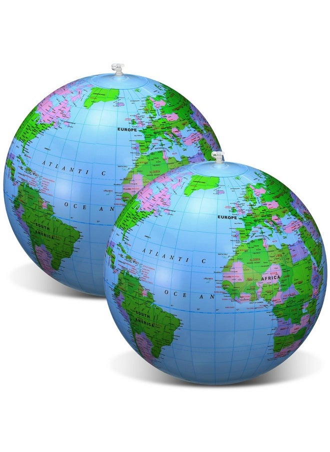 Pangda 2 Pack Inflatable Globe Blow Up World Globe Beach Ball Globe For Party Bags, Pvc Material (Blue,16 Inch)  - Image 1