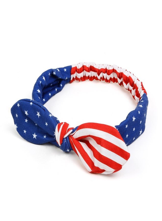 Huachi American Flag Headbands with Patriotic USA Bows for Women - 4th of July Wide Red, White and Blue Knotted Bow Hair Bands and Turban Wrap Accessories - Image 1