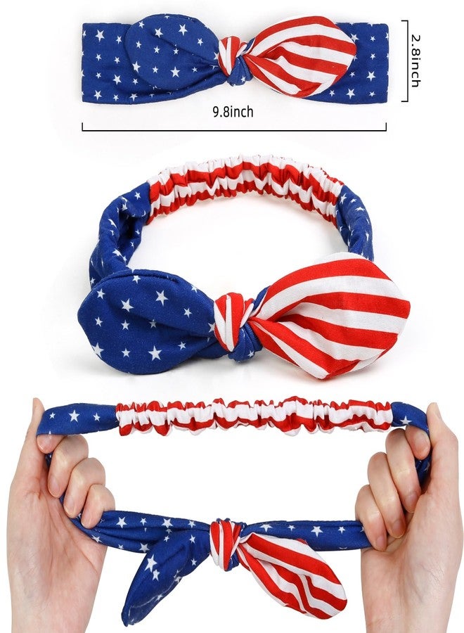 Huachi American Flag Headbands with Patriotic USA Bows for Women - 4th of July Wide Red, White and Blue Knotted Bow Hair Bands and Turban Wrap Accessories - Image 3