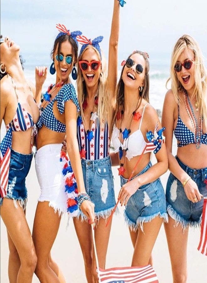 Huachi American Flag Headbands with Patriotic USA Bows for Women - 4th of July Wide Red, White and Blue Knotted Bow Hair Bands and Turban Wrap Accessories - Image 4