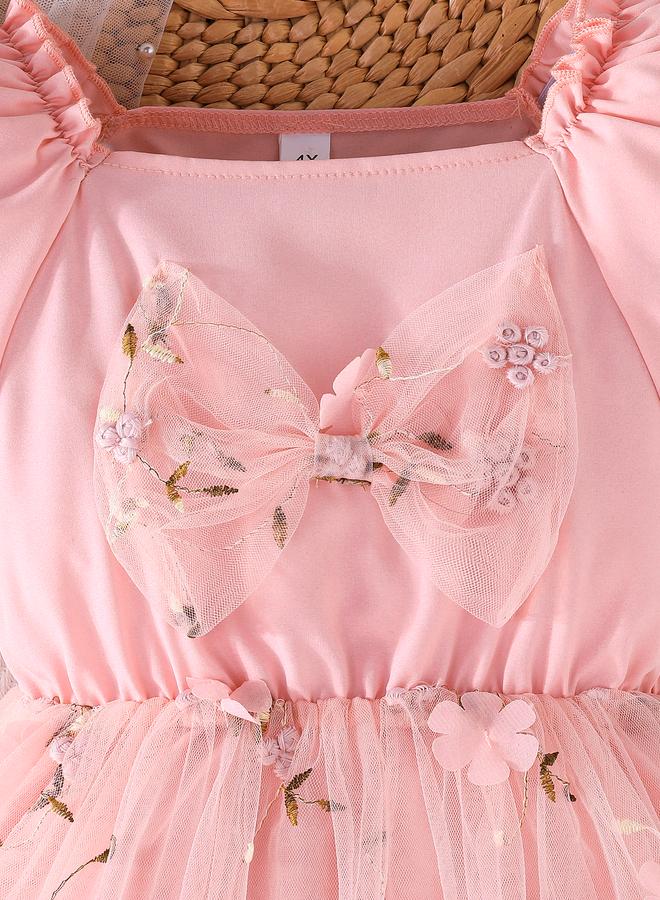 Take Two Floral Embroidery Bow Detail Mesh Dress - Image 4