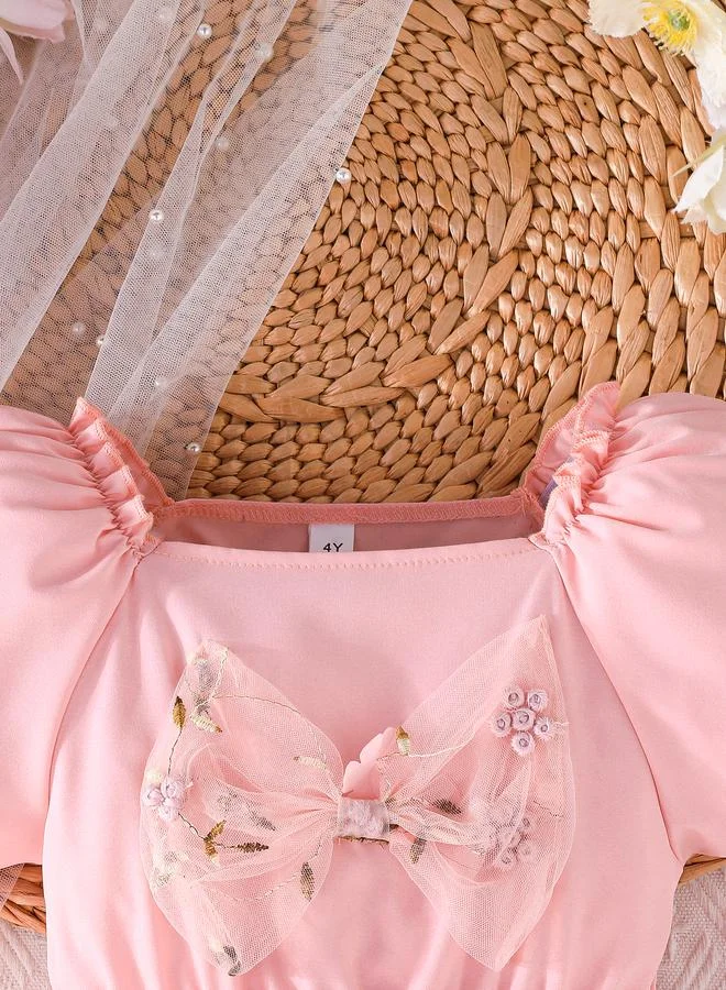 Take Two Take Two Floral Embroidery Bow Detail Mesh Dress