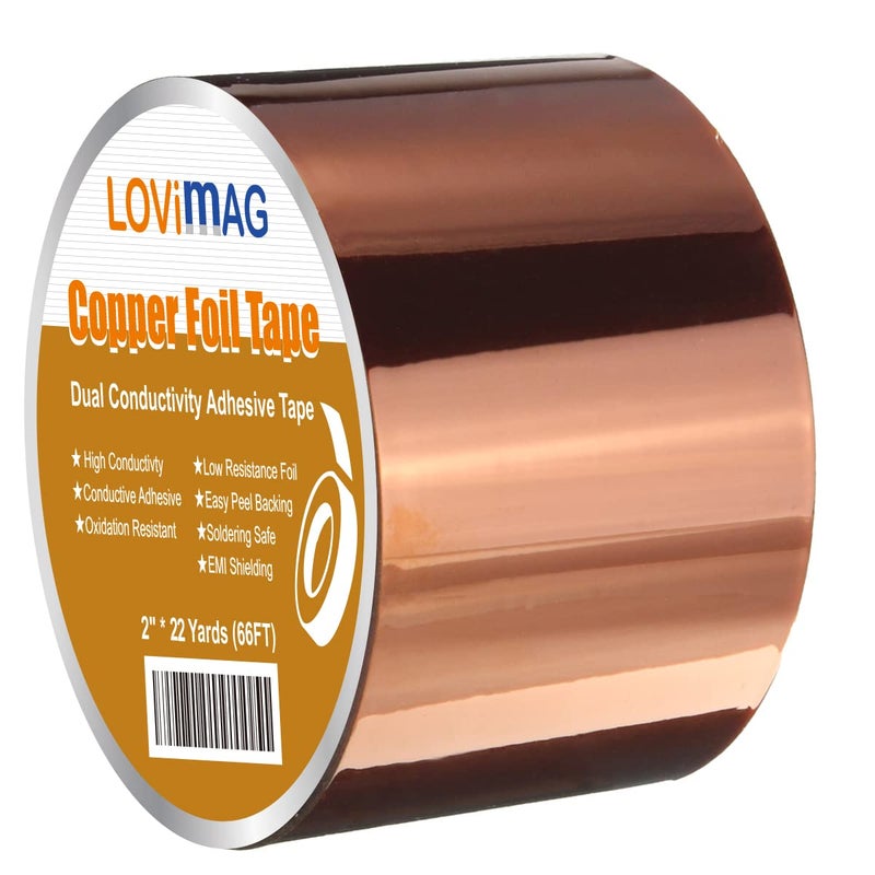 LOVIMAG Copper Foil Tape (2inch X 66 FT) with Conductive Adhesive for Guitar and EMI Shielding, Crafts, Electrical Repairs, Grounding - Image 1