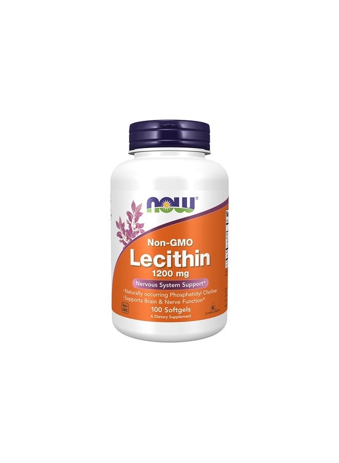 now Supplements, Lecithin 1200 mg with naturally occurring Phosphatidyl Choline, 100 Softgels - Image 1