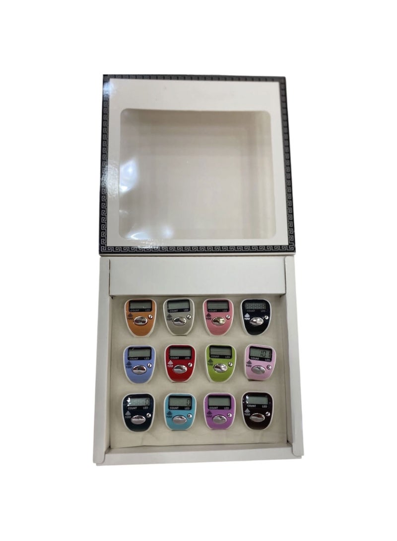 LED Digital Tasbih Counter, Box of 12 Multicolour Finger Counters for Zikr and Prayer, Adjustable Size - Image 2