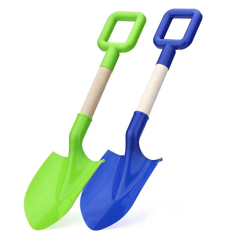 Anzmtosn 16" Kids Beach Spades Sand Shovels, Toys Gardening Tools Kit Sandbox Scoop Wood Handle Plastic Spade for Garden Sand Snow Backyard Summer Vacation for Kids Adults 2 Pack- Blue&Green - Image 1