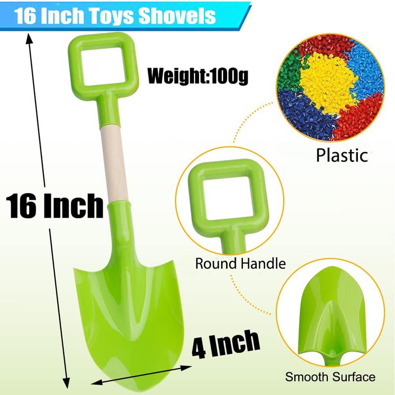 Anzmtosn 16" Kids Beach Spades Sand Shovels, Toys Gardening Tools Kit Sandbox Scoop Wood Handle Plastic Spade for Garden Sand Snow Backyard Summer Vacation for Kids Adults 2 Pack- Blue&Green - Image 2