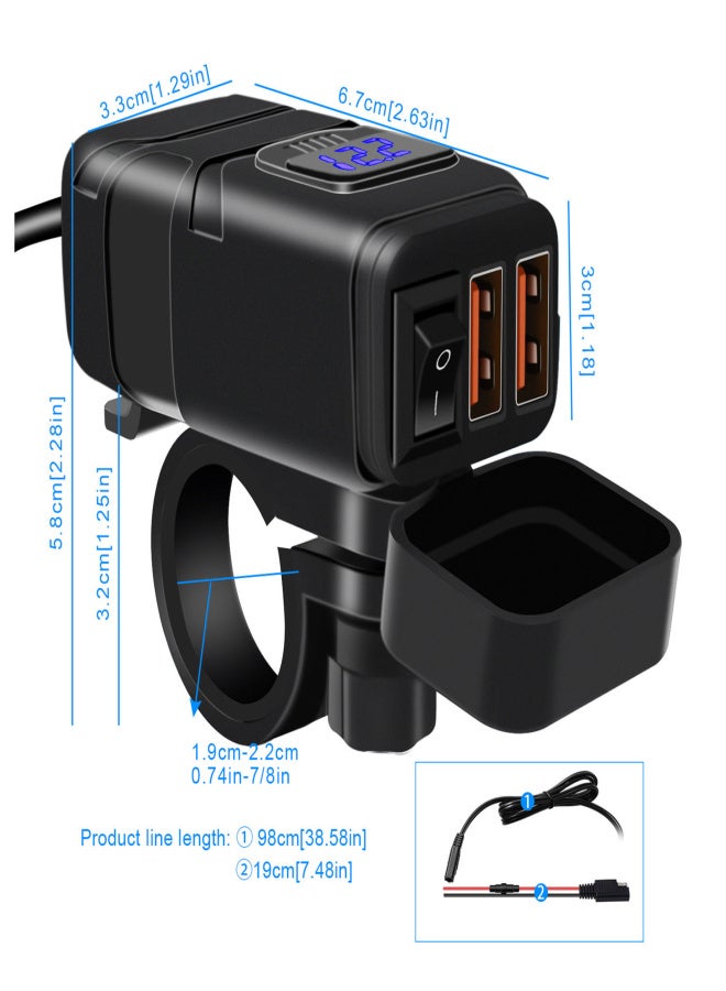 Motorcycle USB Charger Super Fast Charger QC3.0 Dual USB Port with Voltmeter ON/Off Switch Replacement for iphone Samsung HUAWEI DC12V Car, Motorcycle, Beach Car 7/8inch Handlebar - Image 5