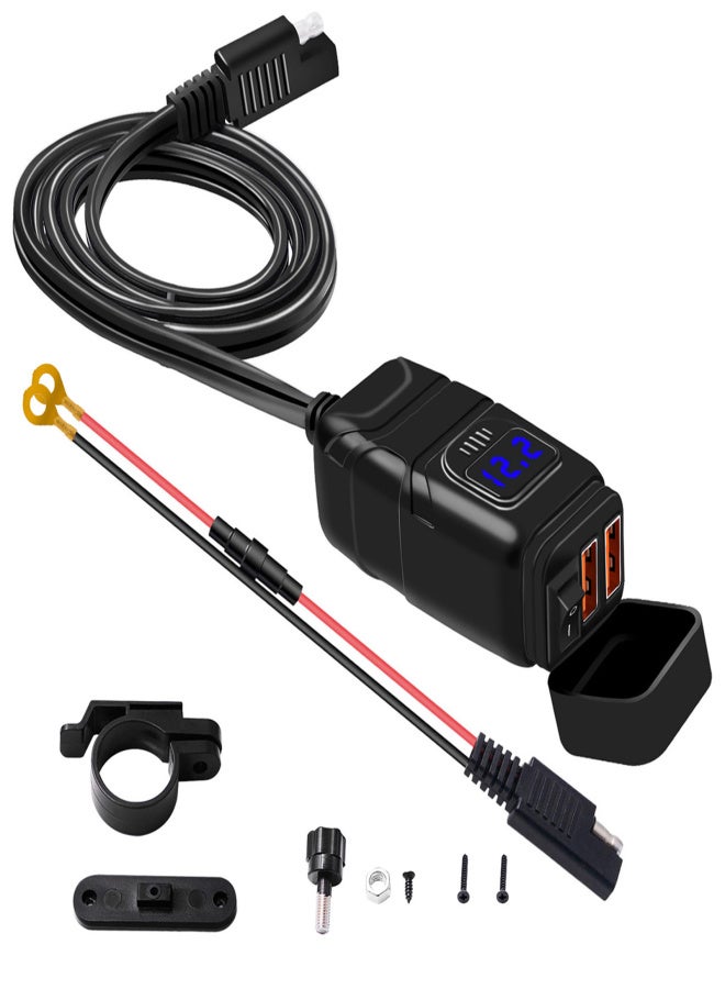 Motorcycle USB Charger Super Fast Charger QC3.0 Dual USB Port with Voltmeter ON/Off Switch Replacement for iphone Samsung HUAWEI DC12V Car, Motorcycle, Beach Car 7/8inch Handlebar - Image 1