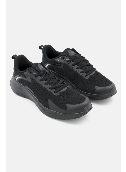 Men Lace Up Light Weight Running Shoes, Black