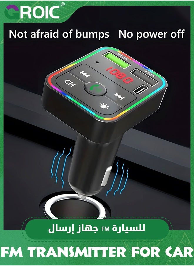 Black Car FM Transmitter, Wireless Bluetooth 5.0 MP3 Player Radio Adapter Car Kit, PD3.0 Type C 20W+QC3.0 Car Fast Charger, Hands Free Calling, Bass Lossless Hi-Fi Sound Support U Disk
