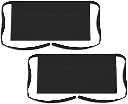 M I Fashions Half Aprons for women kitchen with 3 Pockets 100 Cotton Half Apron for Serving Restaurants Bar Bistro Cafe Server Aprons Pack of 2 Black 25 inch x 155 inch - Image 1