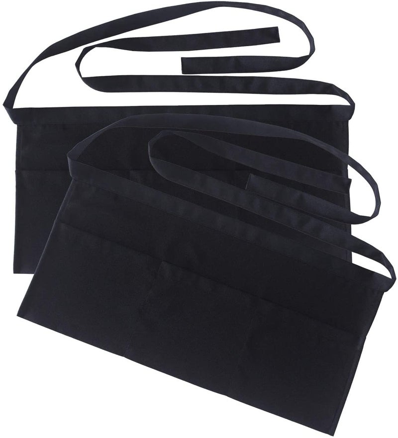 M I Fashions Half Aprons for women kitchen with 3 Pockets 100 Cotton Half Apron for Serving Restaurants Bar Bistro Cafe Server Aprons Pack of 2 Black 25 inch x 155 inch - Image 2