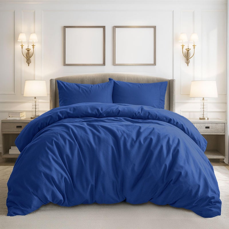 Pure Bedding طقم غطاء لحاف بيور بيدينج مقاس كينج - 3 قطع، طقم سرير فائق النعومة، يتضمن غطاء لحاف واحد مقاس 104 × 90 بوصة بسحاب إغلاق و2 غطاء وسادة، اللحاف غير متضمن، لون كحلي - Image 1