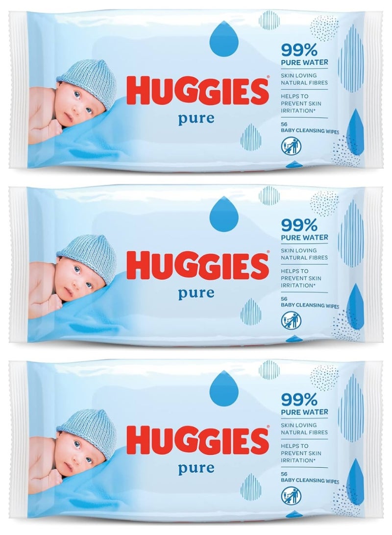 هجيز ثلاث قطع مناديل نقية للأطفال، عبوة واحدة تحتوي على 56 منديلًا