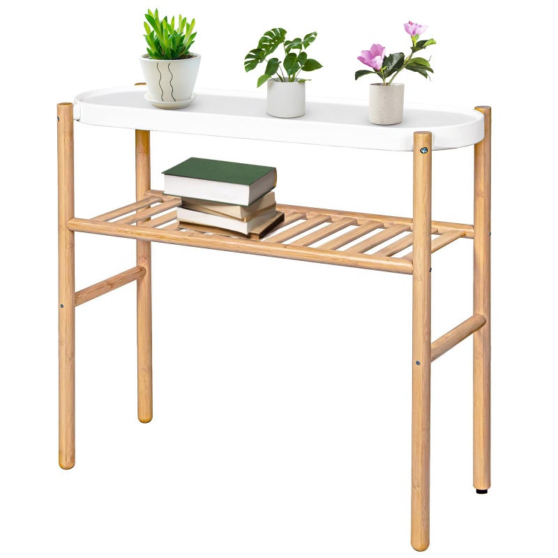APRTAT Bamboo Plant Stand Indoor, 2 Tier Tall Plant Storage Stand Table Top for Multiple Plants, Window Plant Shelf Table Plant Rack for Balcony Garden Living Room Indoor Outdoor Home 2-Tier-8 Pot-Nature - Image 1