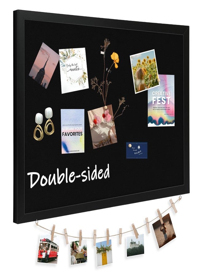 DOLLAR BOSS Large Black Cork Board Double-Sided Bulletin Board with Linen 24''x 18'', Black Cork Boards for Walls Wood Frame Hanging Pin Board, Cork Board for Office Home School 1-Pack - Image 1