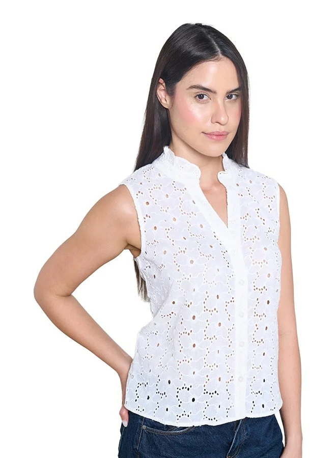 Asharae  Women's Sleeveless Top With Neck Ruffles   Comfortable Material, Breathable Daily Wear, Casual Fashion Outfit, Special Occasion Outfit, Trendy & Chic Apparel for Women | Best Price UAE