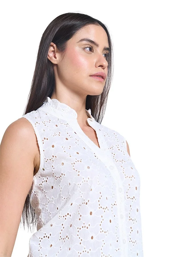 Asharae  Women's Sleeveless Top With Neck Ruffles   Comfortable Material, Breathable Daily Wear, Casual Fashion Outfit, Special Occasion Outfit, Trendy & Chic Apparel for Women | Best Price UAE