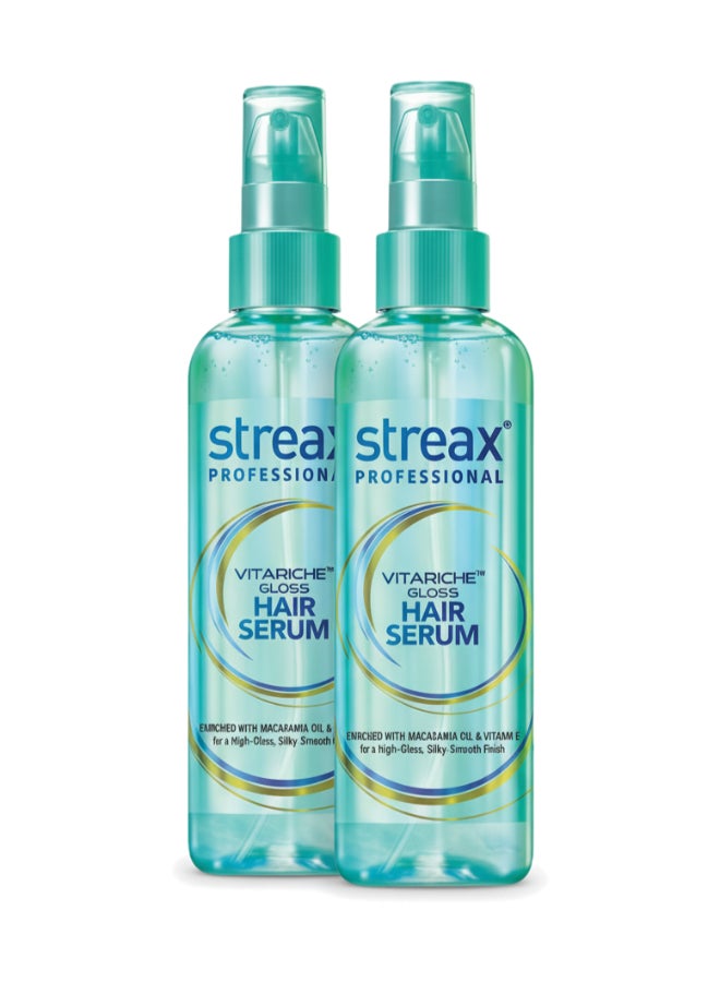 Streax Pack Of 2 Professional Vitariche Gloss Hair Serum - Controls Frizz & Enhances Shine for a Sleek, Polished Look with Macadamia Oil & Vitamin E 100 ml x 2 - Image 1