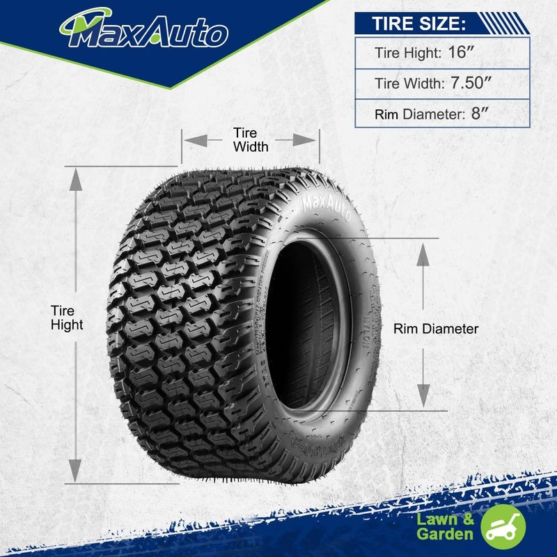 MaxAuto 16x7.50-8 16x7.5x8 إطارات جزازة العشب Turf Saver 4PLY، مجموعة من 2 - Image 5