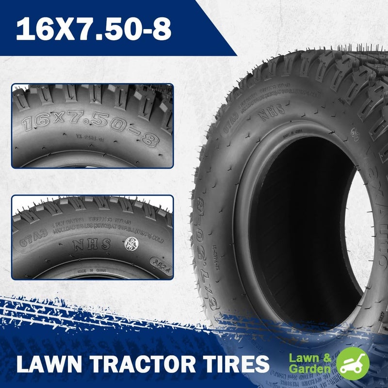 MaxAuto 16x7.50-8 16x7.5x8 إطارات جزازة العشب Turf Saver 4PLY، مجموعة من 2 - Image 2