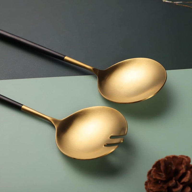 Zerophilo Salad Servers,Spoon and Fork Set 11.41 inch,18/10 Stainless Steel Salad Serving Titanium Plating (Gold) - Image 5