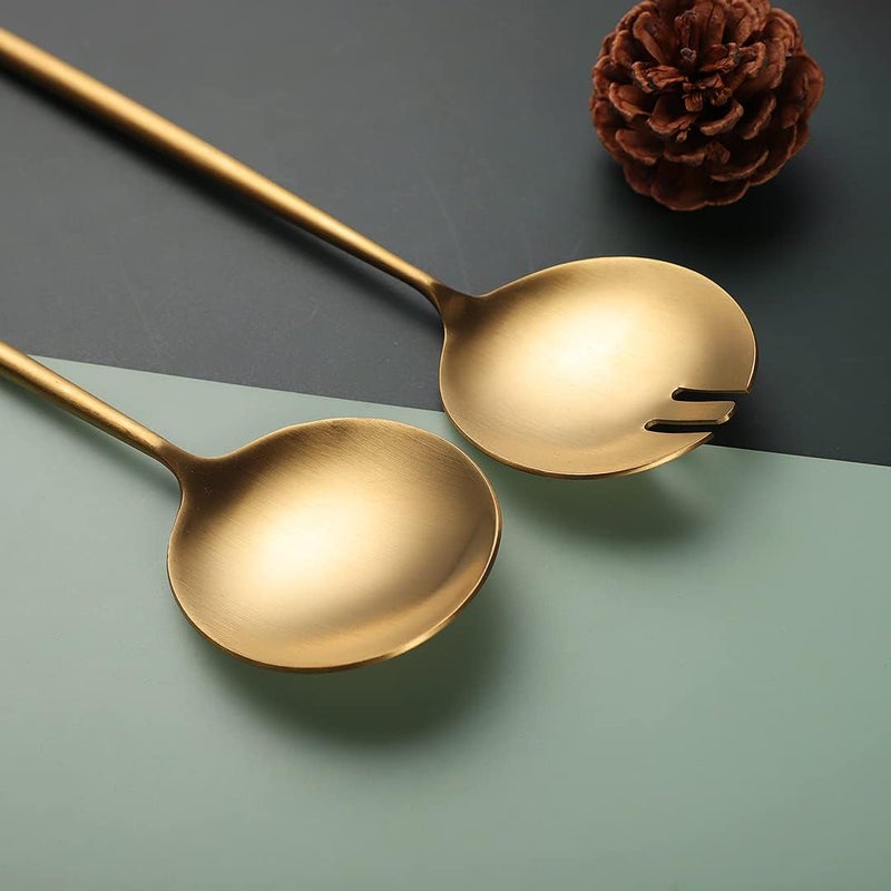 Zerophilo Salad Servers,Spoon and Fork Set 11.41 inch,18/10 Stainless Steel Salad Serving Titanium Plating (Gold) - Image 4