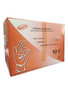 King Mariot Pack of 50 Sterile Surgical Gloves | Different Sizes | Latex, Powder-Free, Polymer Coated, Sterile Size 6.5 