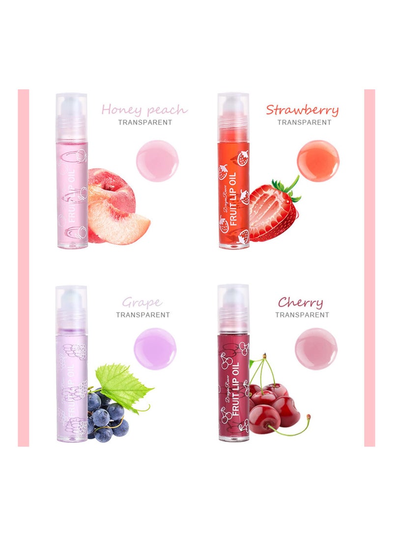 SYOSI Lip Glow Oil, Crystal Jelly Moisturizing Lip Oil, Cherry Oil Plumping Lip Gloss, Hydrating Polished Lips Oil (4 Fruit Lip Oil Set) - Image 2