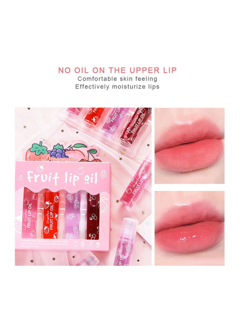 SYOSI Lip Glow Oil, Crystal Jelly Moisturizing Lip Oil, Cherry Oil Plumping Lip Gloss, Hydrating Polished Lips Oil (4 Fruit Lip Oil Set) - Image 5