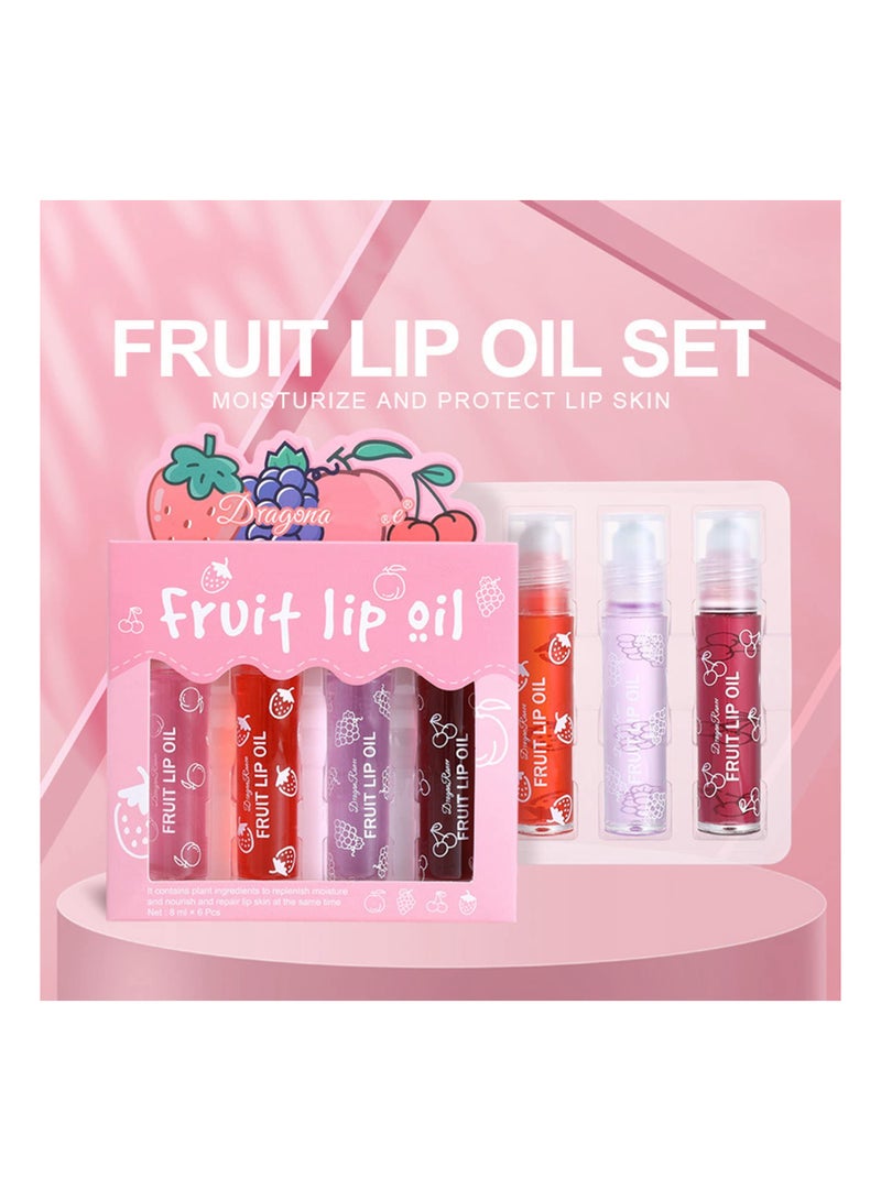 SYOSI Lip Glow Oil, Crystal Jelly Moisturizing Lip Oil, Cherry Oil Plumping Lip Gloss, Hydrating Polished Lips Oil (4 Fruit Lip Oil Set) - Image 3