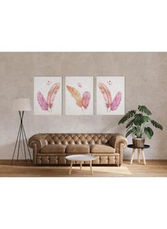 set of Canvas Wall Art, Abstract Framed Portrait of pink feather butterfly geometric art pattern