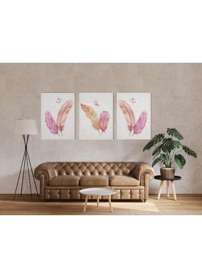 Home Gallery - set of Canvas Wall Art, Abstract Framed Portrait of pink feather butterfly geometric art pattern - Image 1